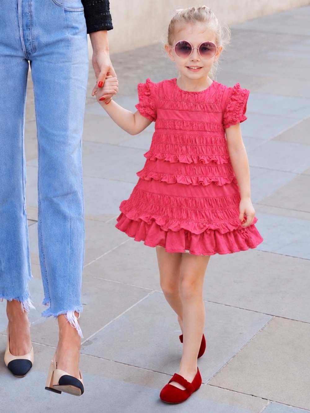 Burberry London Girls Pink Iconic Nova Check Ruffle Tiered Dress